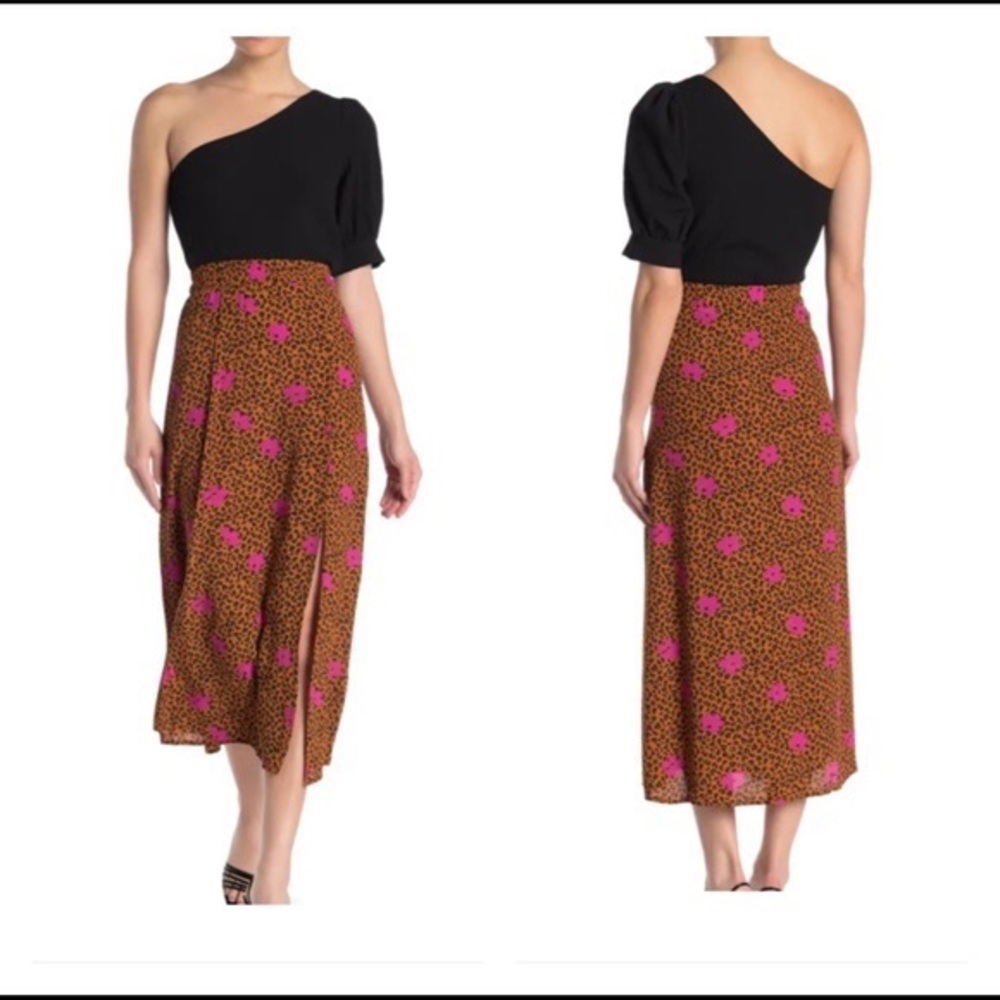 Nordstrom Elodie Cheetah and Pink floral midi skirt